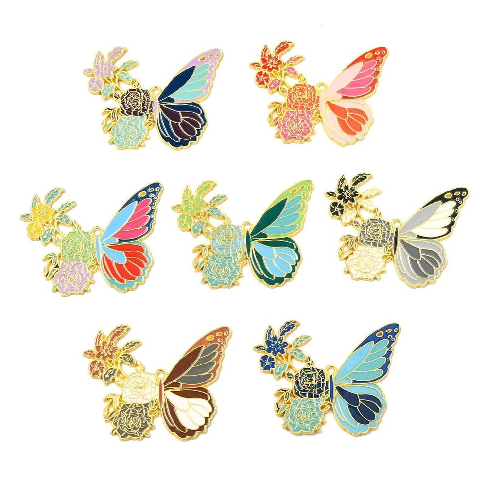 9968 7 pcs 7 Colors Spring Butterfly Theme Alloy Enamel Charms Cute Insect
